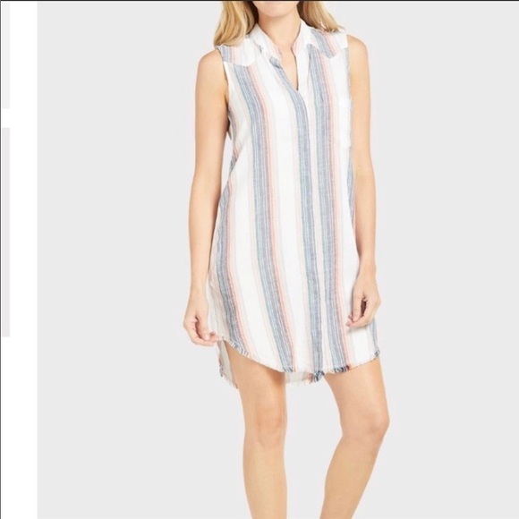 Cloth & Stone Sunburst Stripe Fray Hem Sleeveless Button Down Shirt Dress Size M - Picture 2 of 7